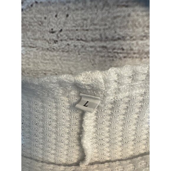 White Waffle Knit Long Sleeve Top With Boat Neckline & Ribbed Hem Size L - Picture 3 of 4